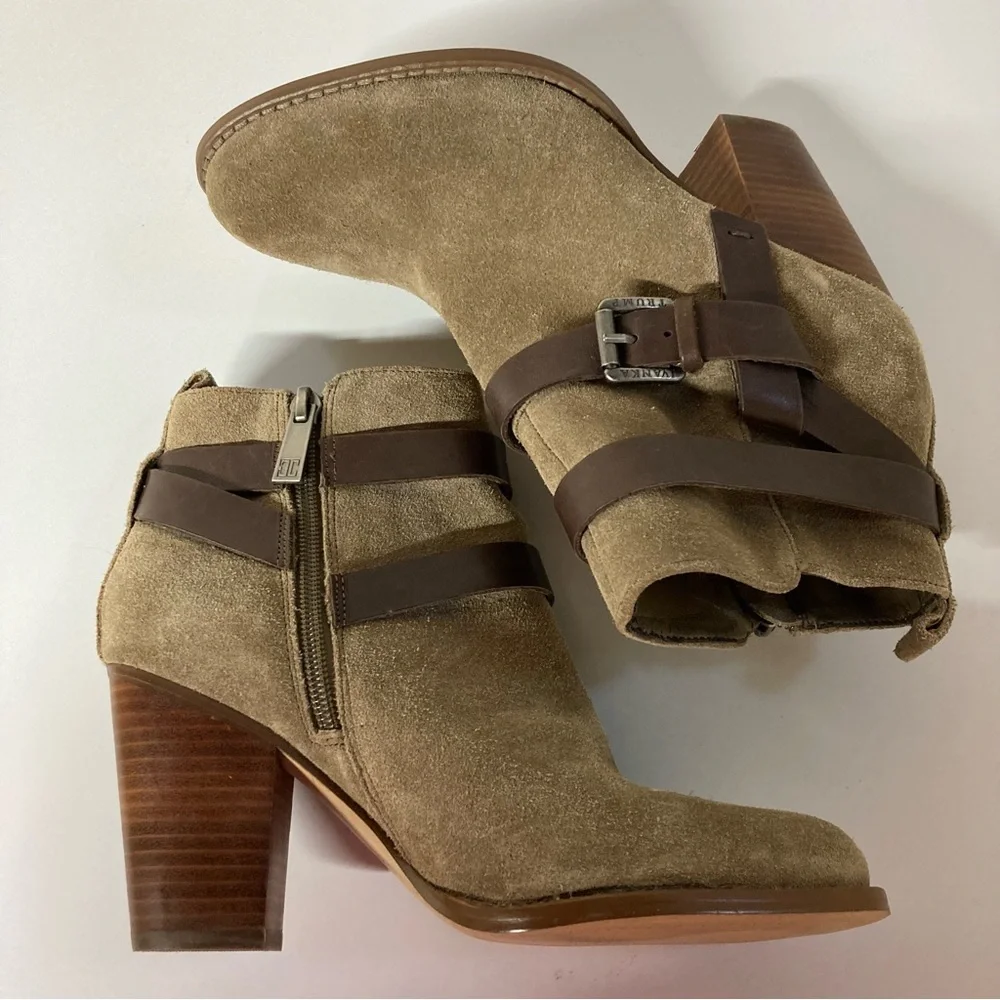 Ivanka Trump Tan and Brown Heel Ankle Booties Slip-On Style 6M ITFILOER-T